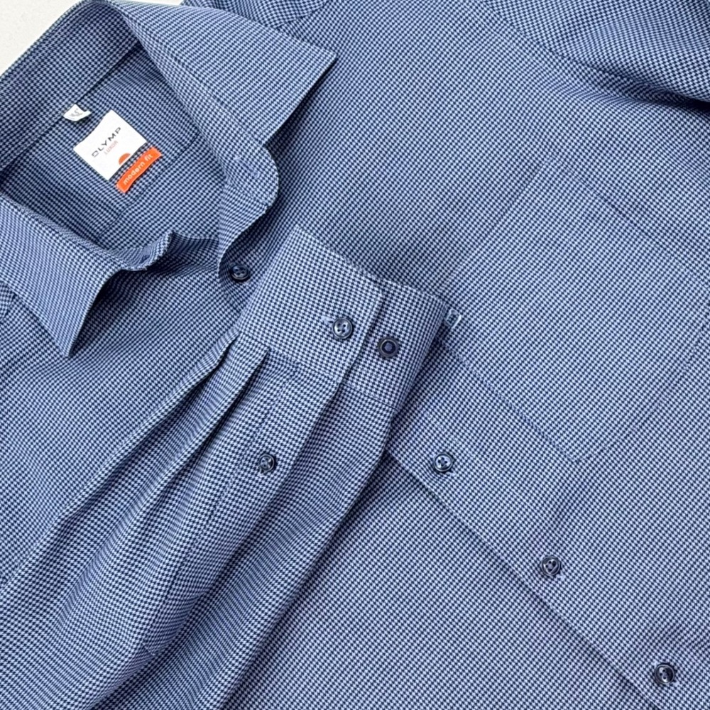 OLYMP Luxor Dress Shirt Mens 16.5 Blue Houndstooth Modern Fit Excellent